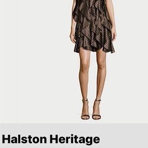 Halston Heritage Black and Gold Strapless Dress